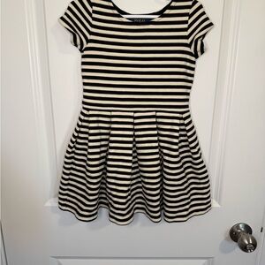 Polo Ralph‎ Lauren Girls Black Ivory Stripped Pleated Dress Sz 5 Fit Flare